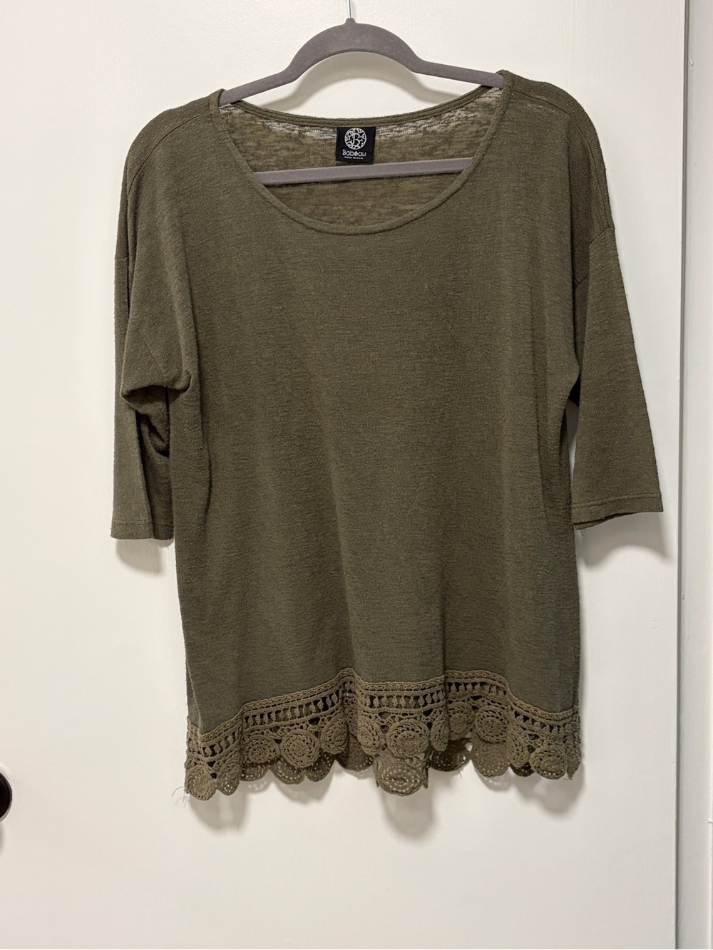 bobeau Olive Crochet-Hem Tunic Top